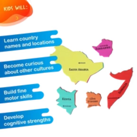 GeoPuzzle Africa and Middle East 65 Piece Geography Jigsaw Puzzle Ages 4 and up - Picture 4 of 6